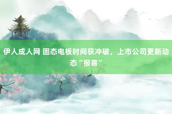 伊人成人网 固态电板时间获冲破，上市公司更新动态“报喜”