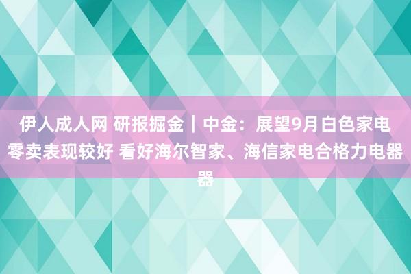 伊人成人网 研报掘金｜中金：展望9月白色家电零卖表现较好 看好海尔智家、海信家电合格力电器