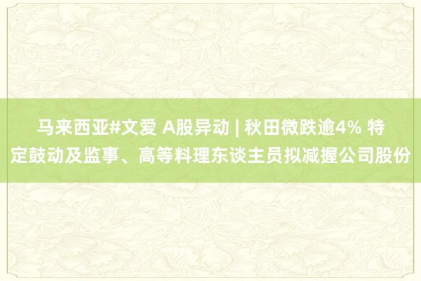 马来西亚#文爱 A股异动 | 秋田微跌逾4% 特定鼓动及监事、高等料理东谈主员拟减握公司股份