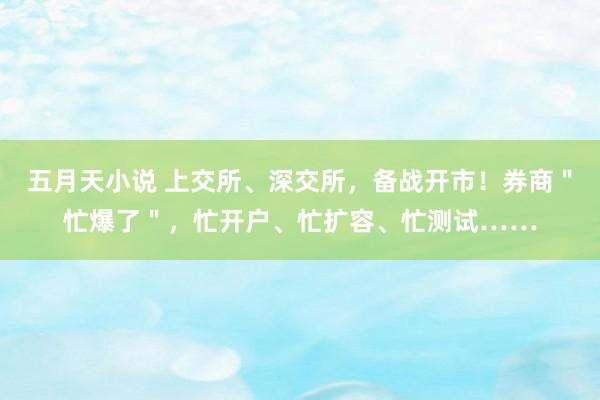 五月天小说 上交所、深交所，备战开市！券商＂忙爆了＂，忙开户、忙扩容、忙测试……