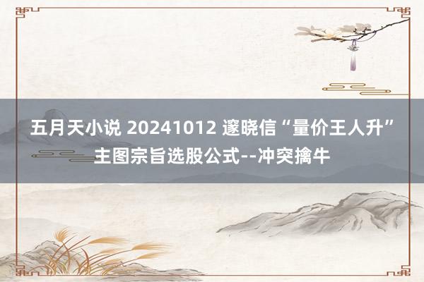 五月天小说 20241012 邃晓信“量价王人升”主图宗旨选股公式--冲突擒牛