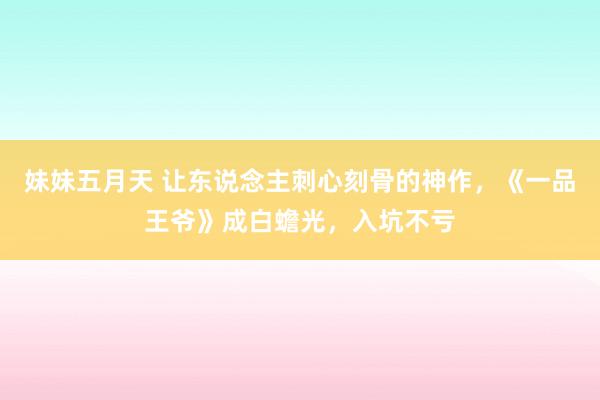 妹妹五月天 让东说念主刺心刻骨的神作，《一品王爷》成白蟾光，入坑不亏
