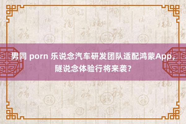 男同 porn 乐说念汽车研发团队适配鸿蒙App，隧说念体验行将来袭？