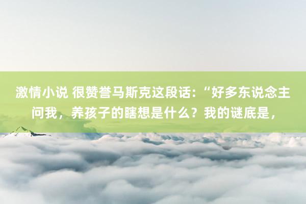 激情小说 很赞誉马斯克这段话: “好多东说念主问我，养孩子的瞎想是什么？我的谜底是，