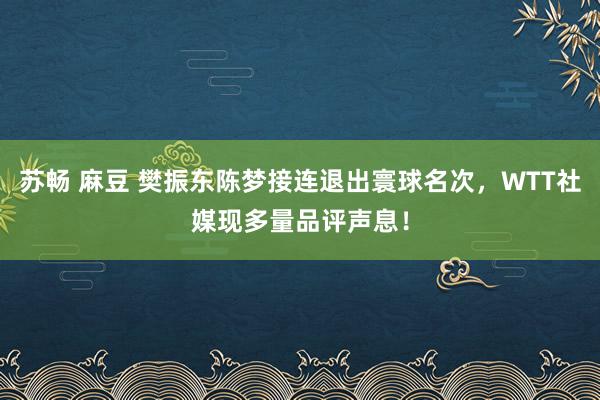 苏畅 麻豆 樊振东陈梦接连退出寰球名次，WTT社媒现多量品评声息！
