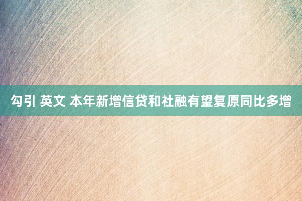 勾引 英文 本年新增信贷和社融有望复原同比多增