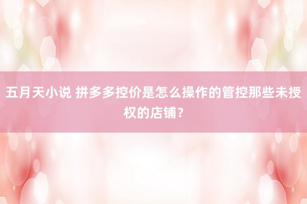 五月天小说 拼多多控价是怎么操作的管控那些未授权的店铺？